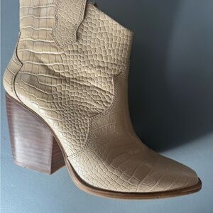 Chinese Laundry Croc-Embossed Ankle Boots - Cream
